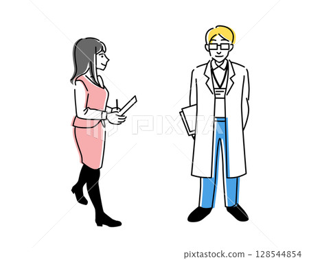 一名男性醫務工作者和一名女性辦公室職員的全身向量插圖 128544854
