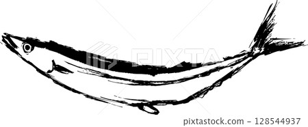 Jumping saury ink painting illustration 128544937