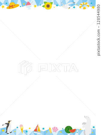 以夏季主題_藍色為冰的垂直框架插圖 以夏季主題_藍色為冰的垂直框架插圖 128544980
