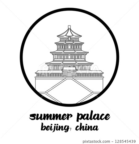 Circle Icon Summer Palace. Vector Illustration 128545439
