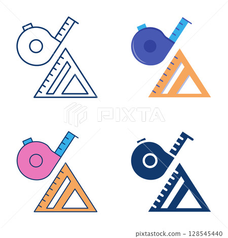 Measurement tools flat and line icon set 128545440