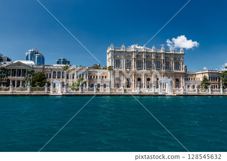 Dolmabahce Palace, seen from the Bosphorus, Istanbul, Turkey 128545632