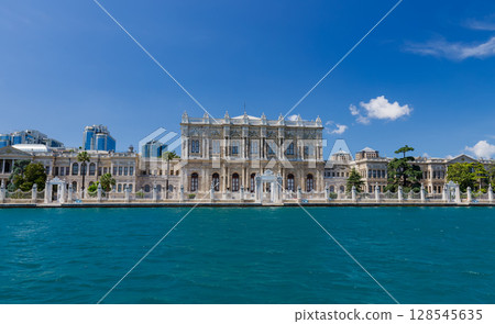 Dolmabahce Palace, seen from the Bosphorus, Istanbul, Turkey Dolmabahce Palace, seen from the Bosphorus, Istanbul, Turkey 128545635