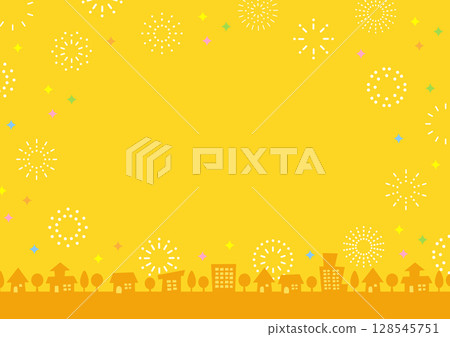 Fireworks and cityscape at the fireworks festival, yellow 128545751