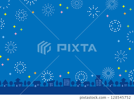 Fireworks at the fireworks festival and cityscape 128545752