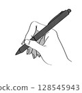 Line drawing illustration of a hand "holding a pen" Line drawing illustration of a hand "holding a pen" 128545943