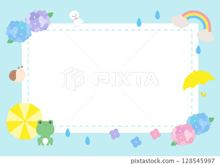 雨季雨傘、青蛙和蝸牛框架 雨季雨傘、青蛙和蝸牛框架 128545997