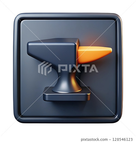 anvil icon with black base and orange horn on a dark gray square tile 128546123