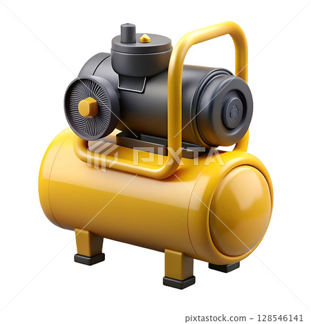 yellow and black air compressor with a handle sitting on a white background 128546141