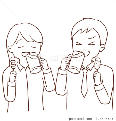 Men and women drinking party (line drawing 2) Men and women drinking party (line drawing 2) 128546323