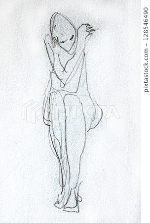 human's figure, pencil drawing illustration, sketch 128546490