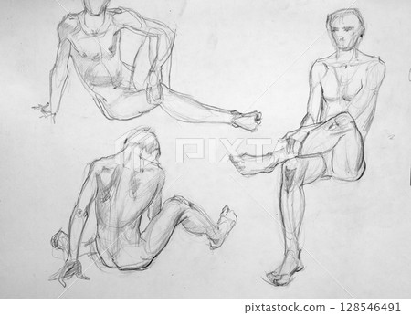 human's figure, pencil drawing illustration, sketch human's figure, pencil drawing illustration, sketch 128546491