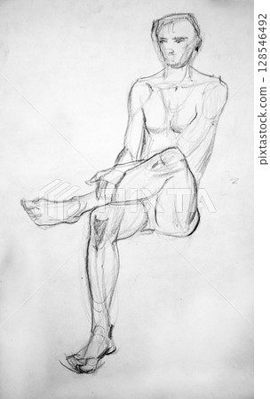human's figure, pencil drawing illustration, sketch 128546492