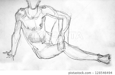 human's figure, pencil drawing illustration, sketch 128546494