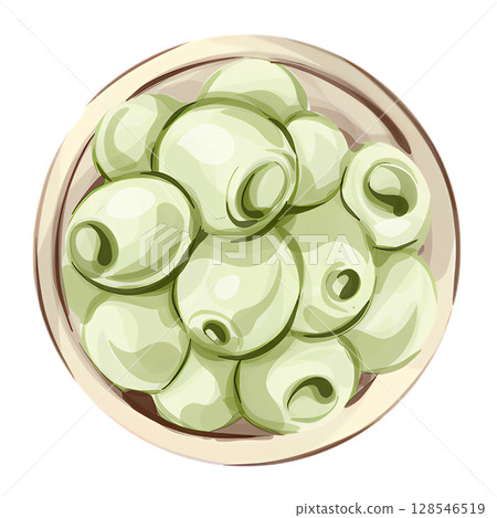 Olives and olive oil illustrated in watercolor capturing the essence of Italian cuisine and nature 128546519