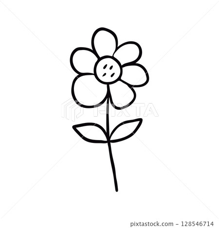 Hand-Drawn Simplistic Flower Illustration with Bold Black Outlines on White Background 128546714