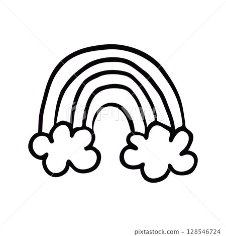 Black and White Sketch of a Cute Rainbow and Clouds Drawing Black and White Sketch of a Cute Rainbow and Clouds Drawing 128546724