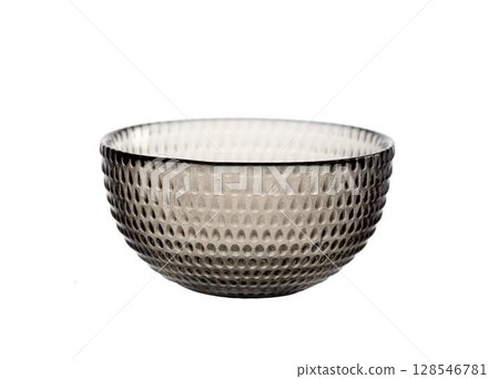 Textured glass bowl with a modern dotted pattern, isolated on white background. Textured glass bowl with a modern dotted pattern, isolated on white background. 128546781