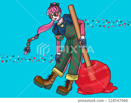 Candy and girl on light blue background 128547066