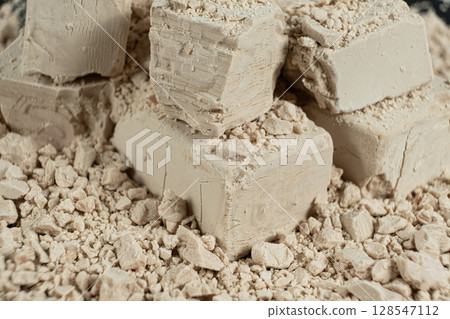 Macro texture of compressed fresh yeast cubes Macro texture of compressed fresh yeast cubes 128547112