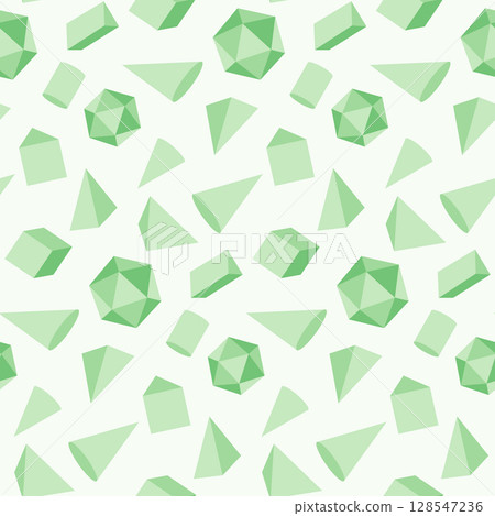 3D Geometric Shapes seamless background, volumetric geometrical green colored shapes isolated on white, Vector illustration    128547236