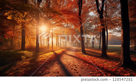 Sunny autumn day in the forest 128547281