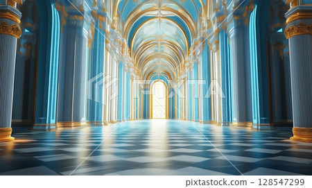 Grand palace blue interior of a historic hall with intricate designs and vibrant colors Grand palace blue interior of a historic hall with intricate designs and vibrant colors 128547299