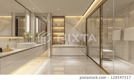 Modern luxury bathroom interior design with marble countertop, spa and relaxation concept. 128547317