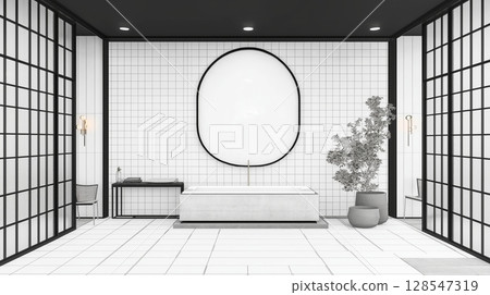 Hand drawn sketch of a luxurious bathroom interior design architectural project Hand drawn sketch of a luxurious bathroom interior design architectural project 128547319