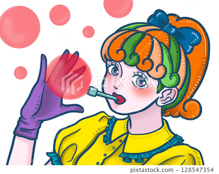 Soap bubbles and girl on white background 128547354