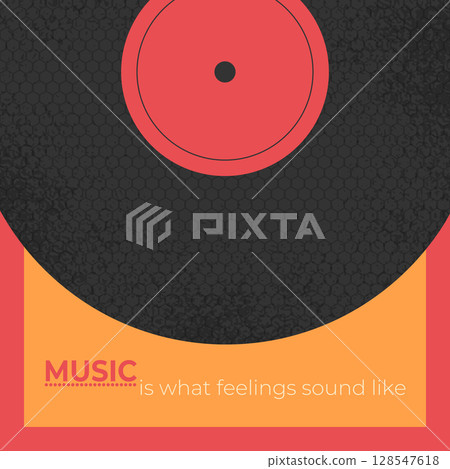 Minimalist vector music poster with flat vinyl record emblem and inspirational quote Music is the voice of the soul Minimalist vector music poster with flat vinyl record emblem and inspirational quote Music is the voice of the soul 128547618