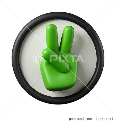 Green peace sign hand gesture inside a circular frame on a white background view Green peace sign hand gesture inside a circular frame on a white background view 128547831