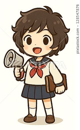 Illustration of a woman cheering with a megaphone! A Japanese student! A cheerful, smiling girl in a uniform, around the age of a teenager from junior high school to high school 128547876