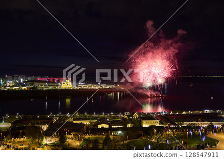 Colorful Fireworks Over Strelka - Alexander Nevsky Cathedral. 9 May 128547911