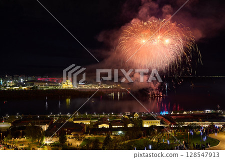 Colorful Fireworks Over Strelka - Alexander Nevsky Cathedral. 9 May 128547913
