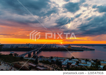 Sunset Over Strelka: Kanavinsky Bridge and Alexander Nevsky Cathedral Sunset Over Strelka: Kanavinsky Bridge and Alexander Nevsky Cathedral 128547916