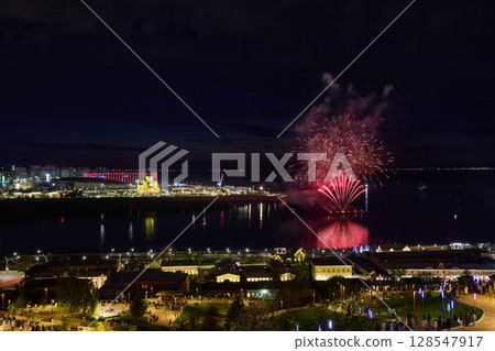 Colorful Fireworks Over Strelka - Alexander Nevsky Cathedral. 9 May 128547917