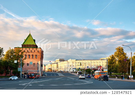 Evening Traffic and Towers at Minin Square, Nizhny Novgorod 128547921