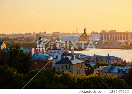 Sunset View of Alexander Nevsky Cathedral from Nizhny Novgorod Kremlin 128547923