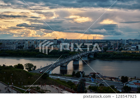 Fantastic Sunset Over Kanavinsky Bridge and Oka River in Nizhny Novgorod Fantastic Sunset Over Kanavinsky Bridge and Oka River in Nizhny Novgorod 128547925