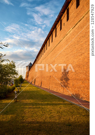 Stunning Evening View of Nizhny Novgorod Kremlin Wall 128547929