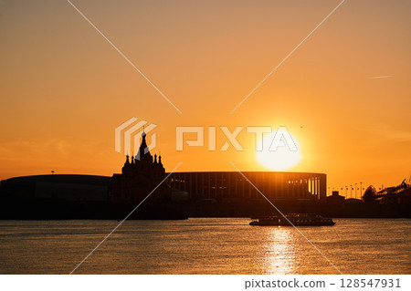Sunset Silhouette of Alexander Nevsky Cathedral in Nizhny Novgorod 128547931