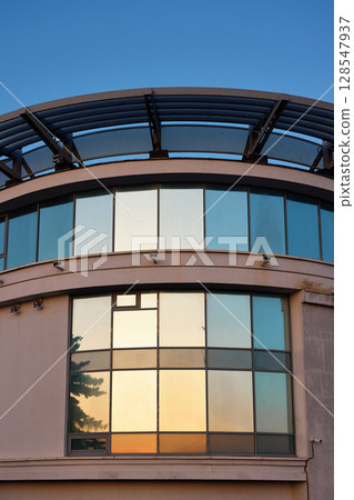 Abstract Evening Windows of Nizhny Novgorod River Station Abstract Evening Windows of Nizhny Novgorod River Station 128547937