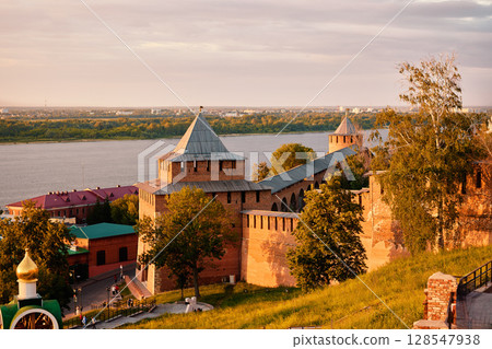 Nizhny Novgorod Kremlin Glows at Summer Sunset 128547938