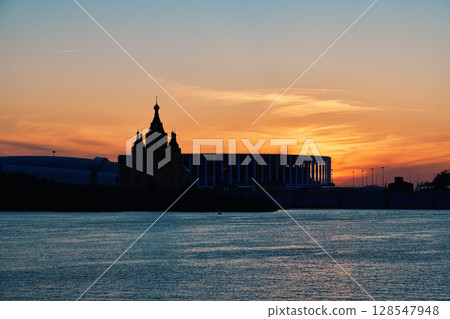 Sunset Silhouette of Alexander Nevsky Cathedral in Nizhny Novgorod Sunset Silhouette of Alexander Nevsky Cathedral in Nizhny Novgorod 128547948