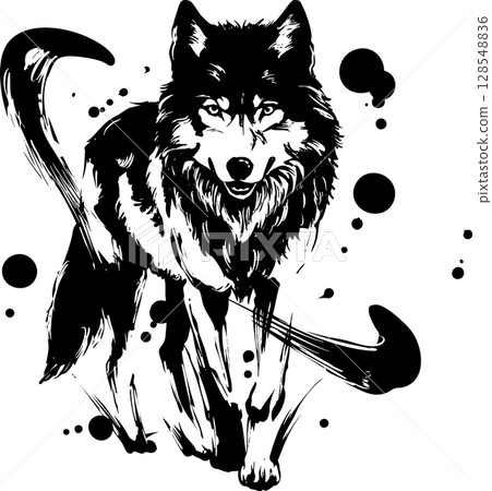 狼墨畫插圖 狼墨畫插圖 128548836