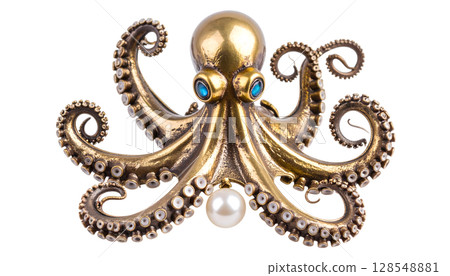 Antique Bronze Octopus Jewelry Brooch on Black 128548881