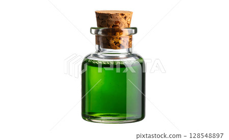 Potion Bottle with Cork and Green Liquid 128548897