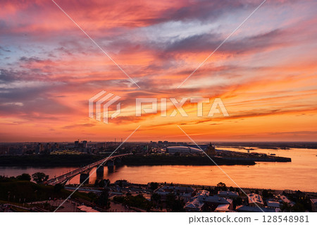 Sunset Over Nizhny Novgorod at Oka-Volga Confluence Sunset Over Nizhny Novgorod at Oka-Volga Confluence 128548981