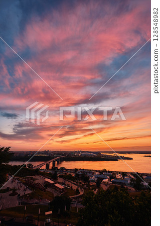 Sunset Over Nizhny Novgorod at Oka-Volga Confluence 128548982